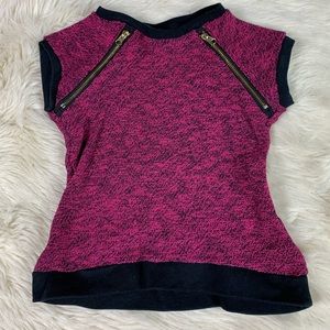 DKNY Pink Black Top with Gold Zipper Accents 2T